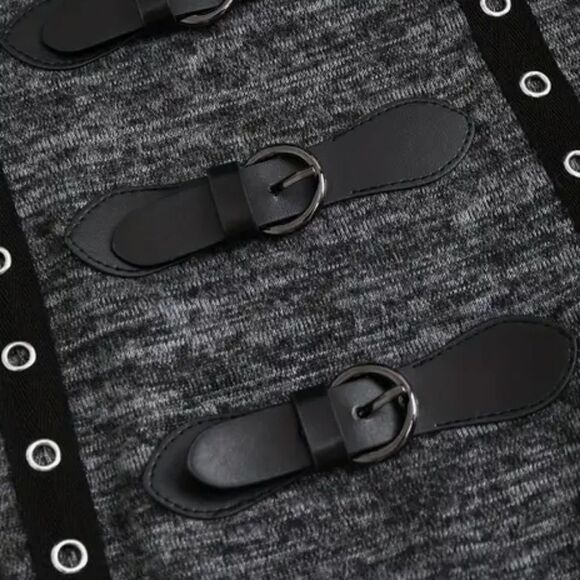 Womens Bohemian Style Hooded Gray Bell Sleeve Sweater Dress #3 - Picture 5 of 7